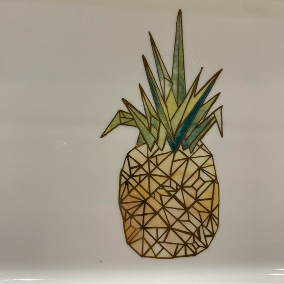 Pineapple Printed Serving Party Appetizer Hors d'oeuvres Platter Tray Gold Trim - Picture 4 of 6